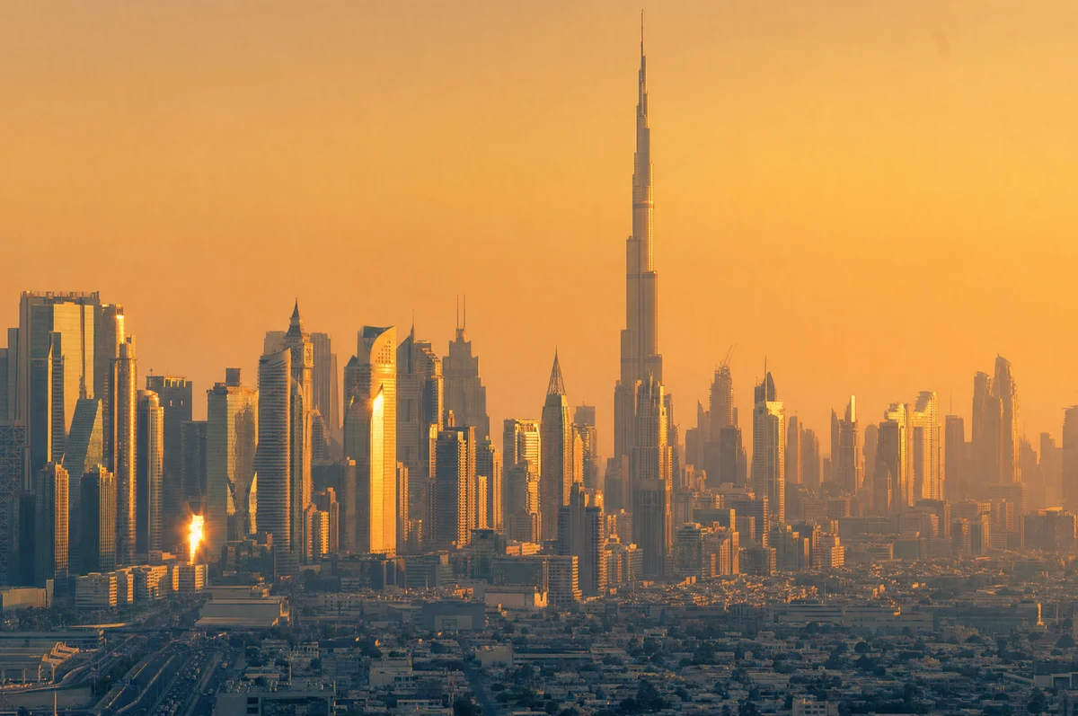 أفق مدينة دبي في ضوء الغروب